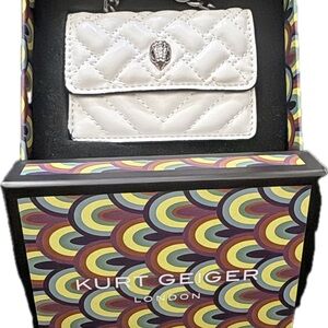 Kurt Geiger White Quilted Leather Card Case with Silver Crest